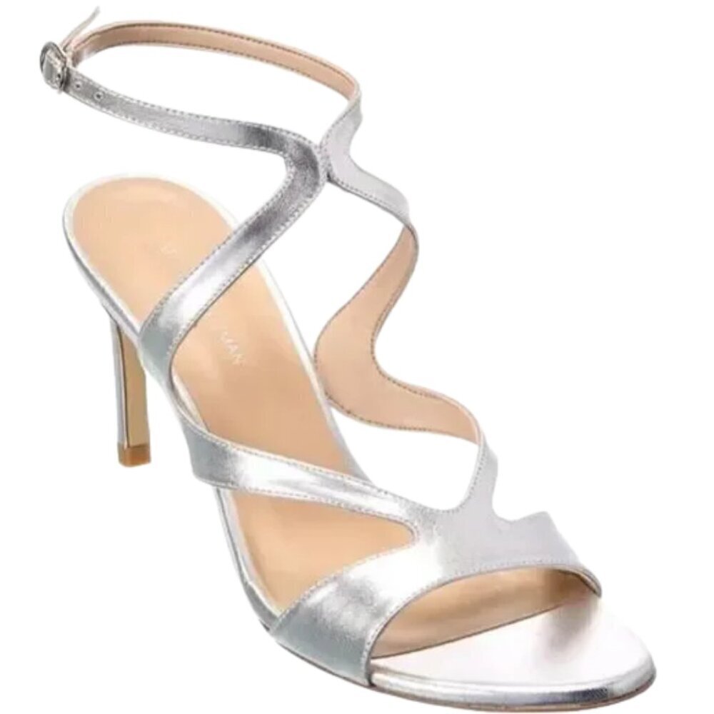 Stuart Weitzman Mariposa 80s Strappy Sandal Heels Women's 9B Silver Formal NWOB
